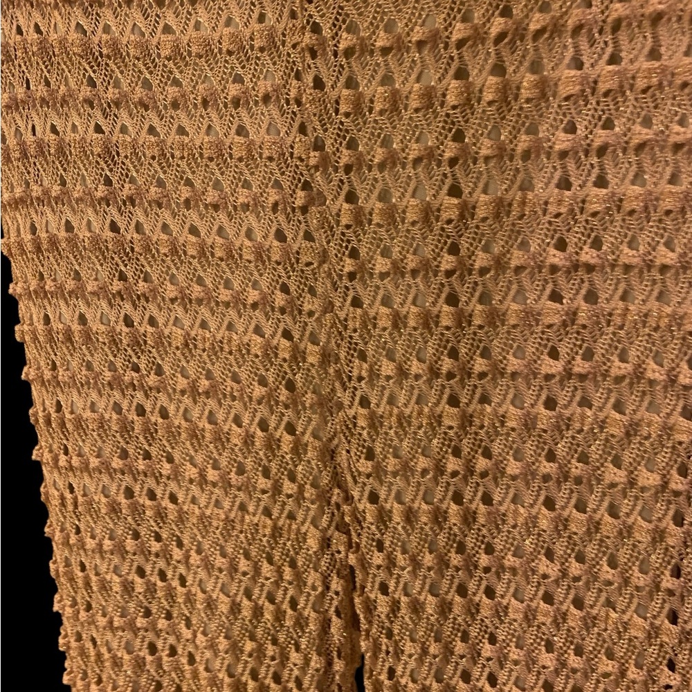 French Made Gold Tan Crochet Flare Pants - Picture 8 of 10